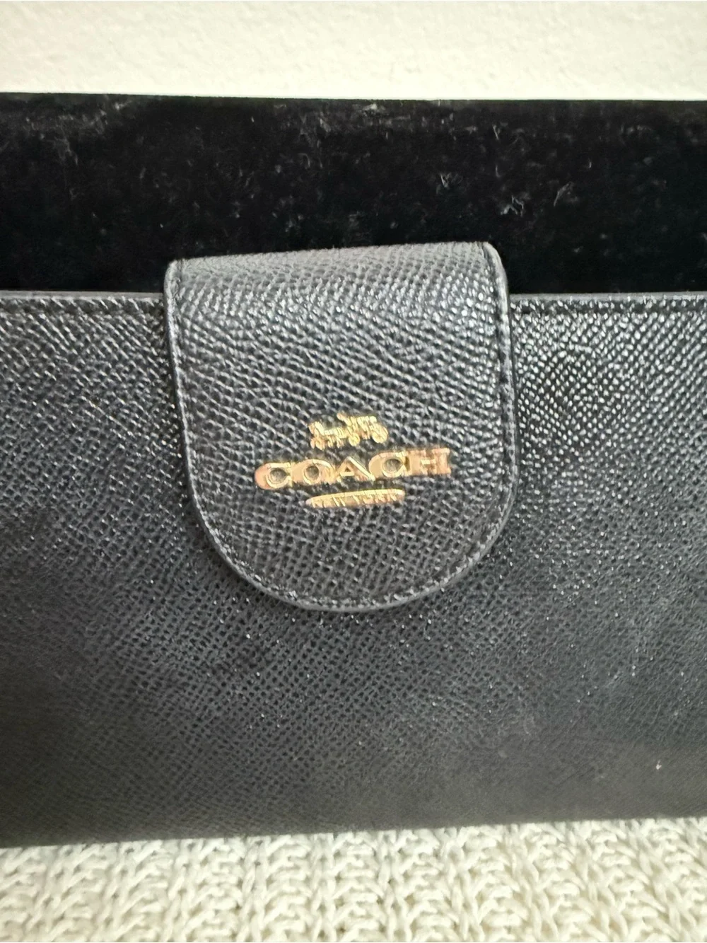 Coach saffiano Leather wallet/phone clutch with Gold Logo